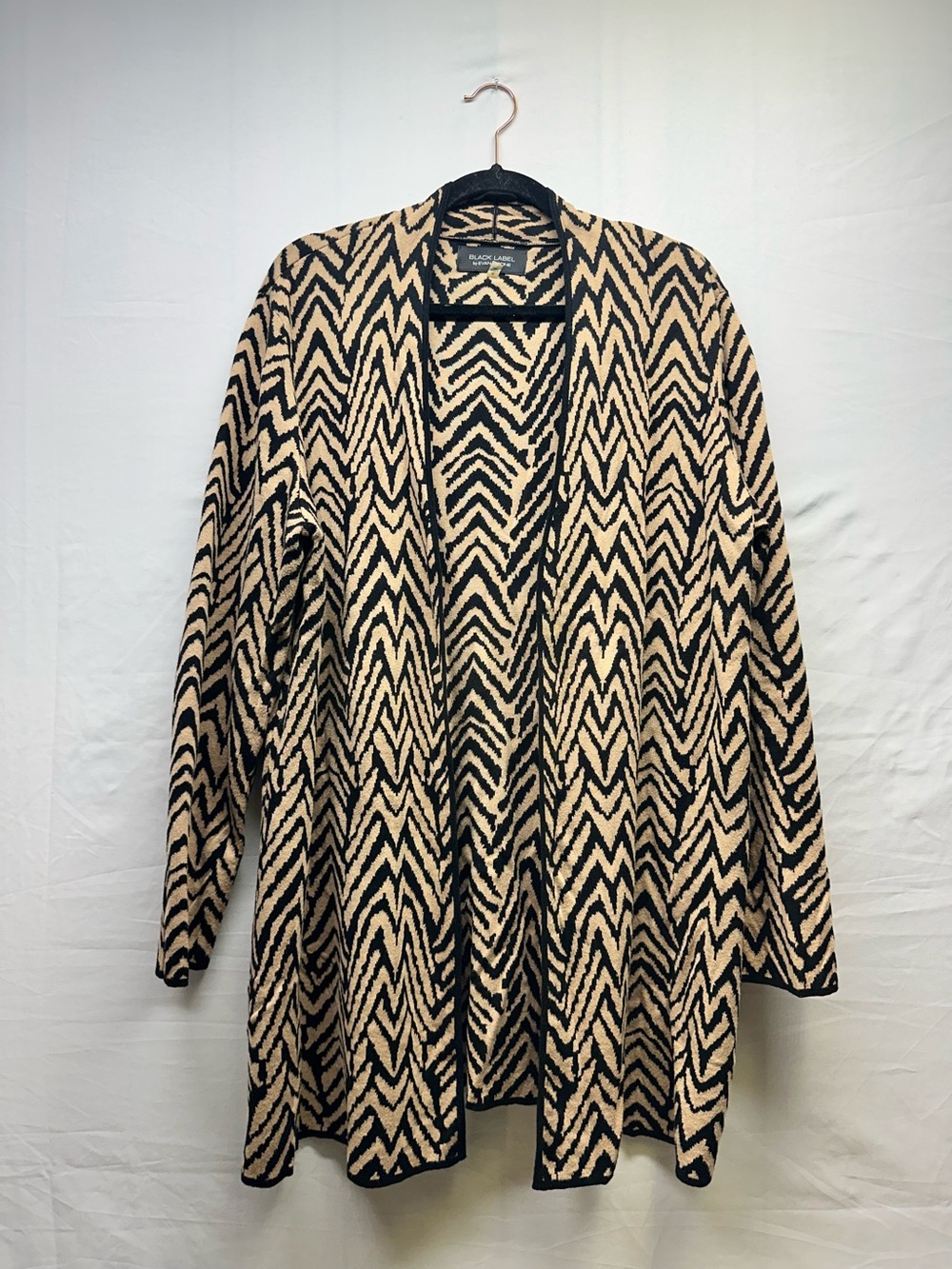 Evan Picone Tan and Black Open-Front Animal Print Sweater Cardigan